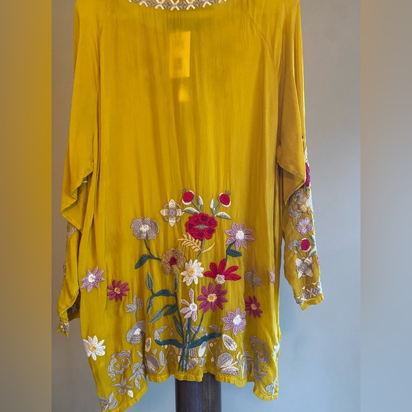 Johnny Was embroidered Edith Tunic yellow gold XL - Picture 9 of 14